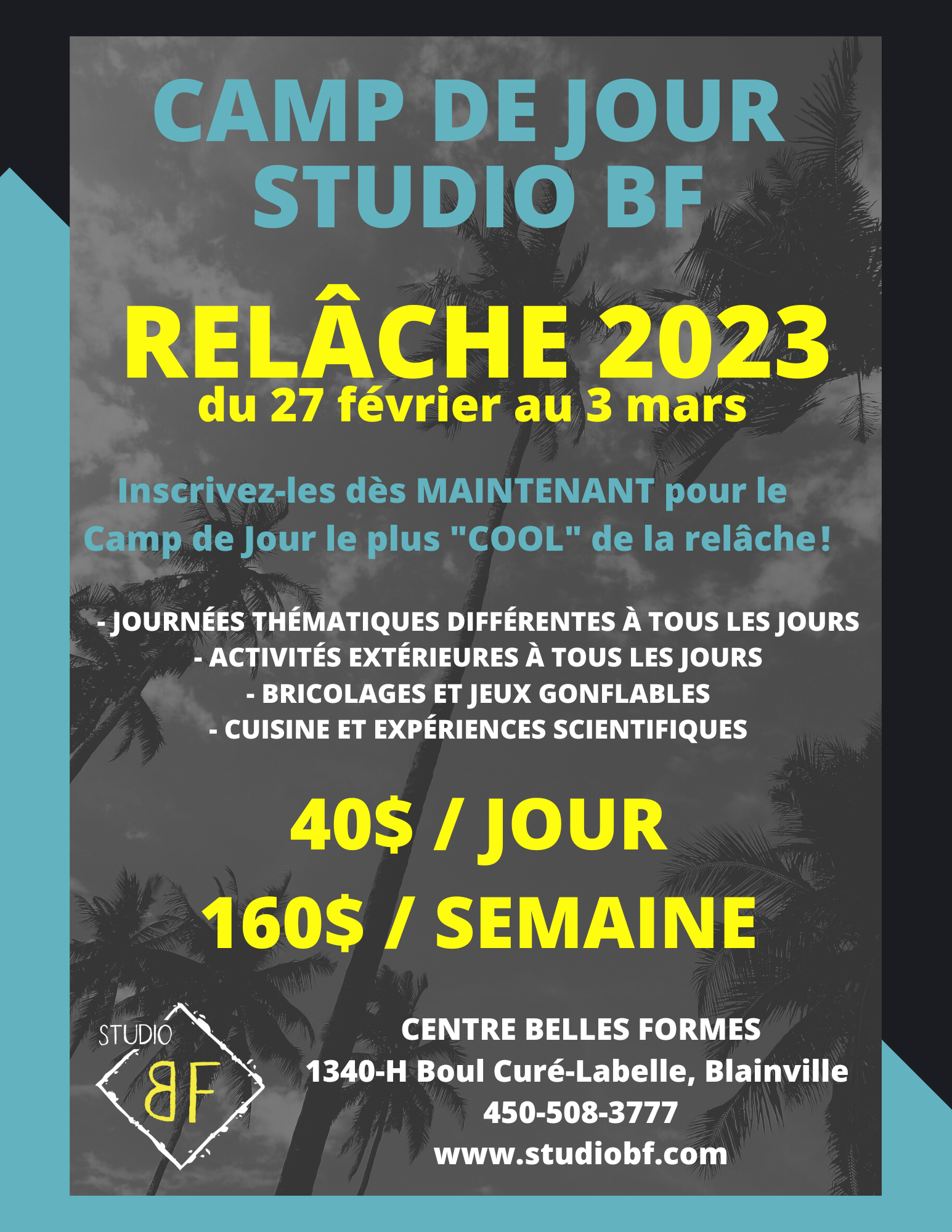 Camp de jour SEMAINE DE RELÂCHE 2023 Studio Belles Formes à Blainville